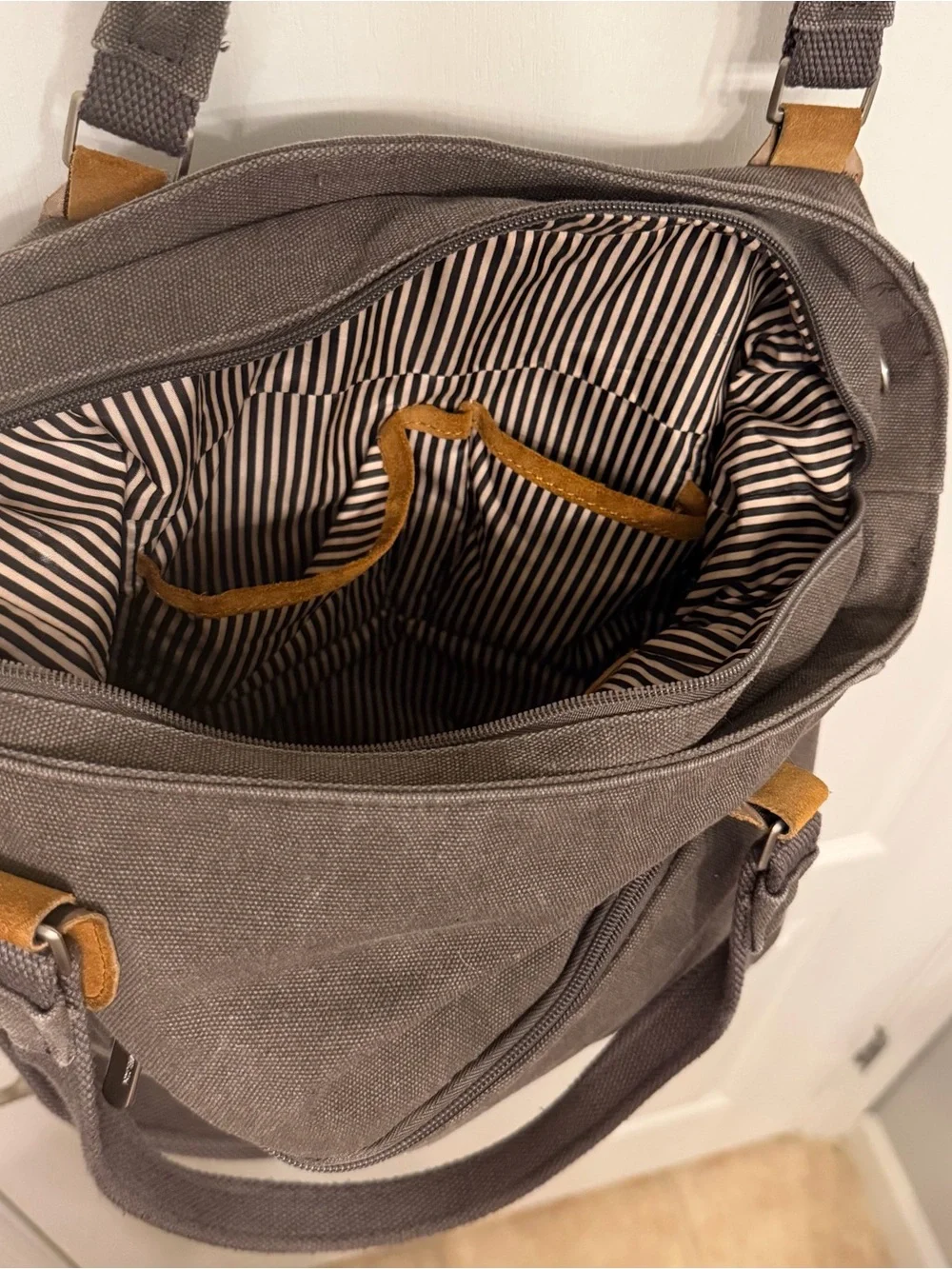Travelon Pewter Canvas Tote with Leather Trim